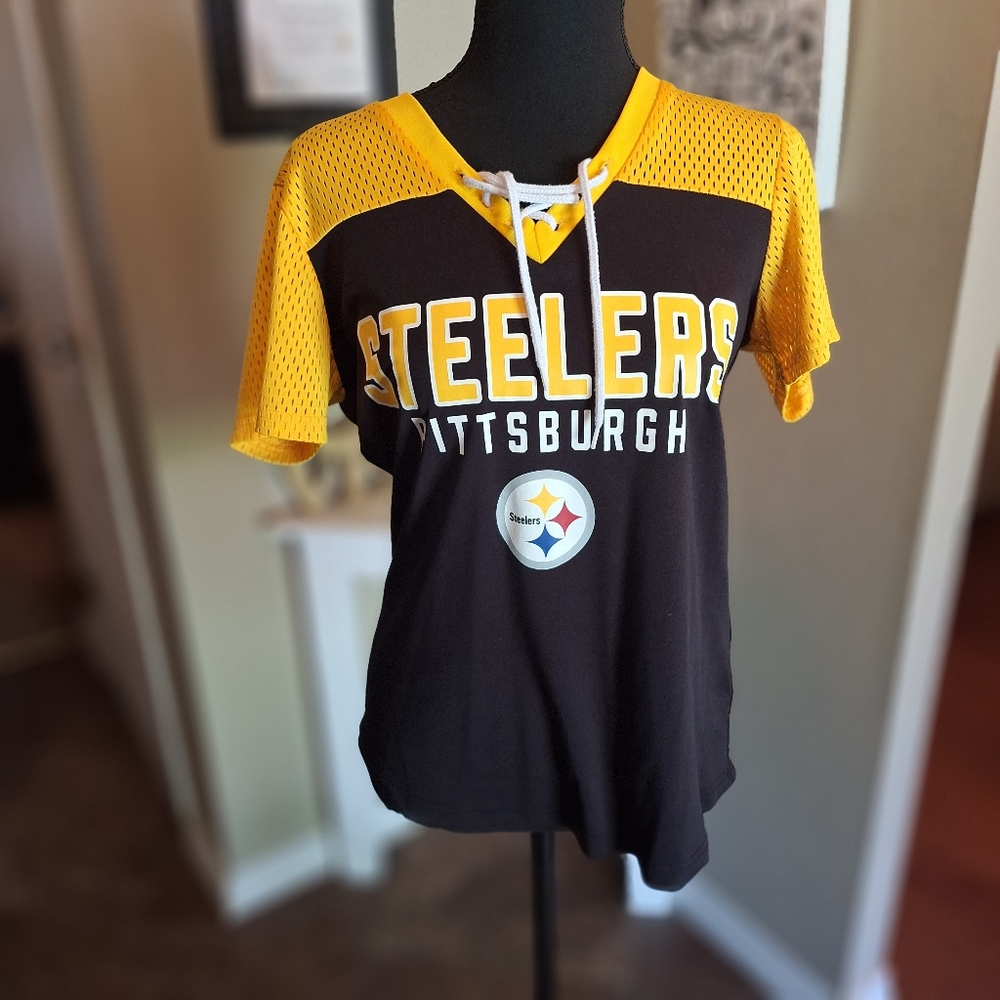 NFL Women's Pittsburgh Steelers Black and Yellow Jersey Top G-lII Sz Medium